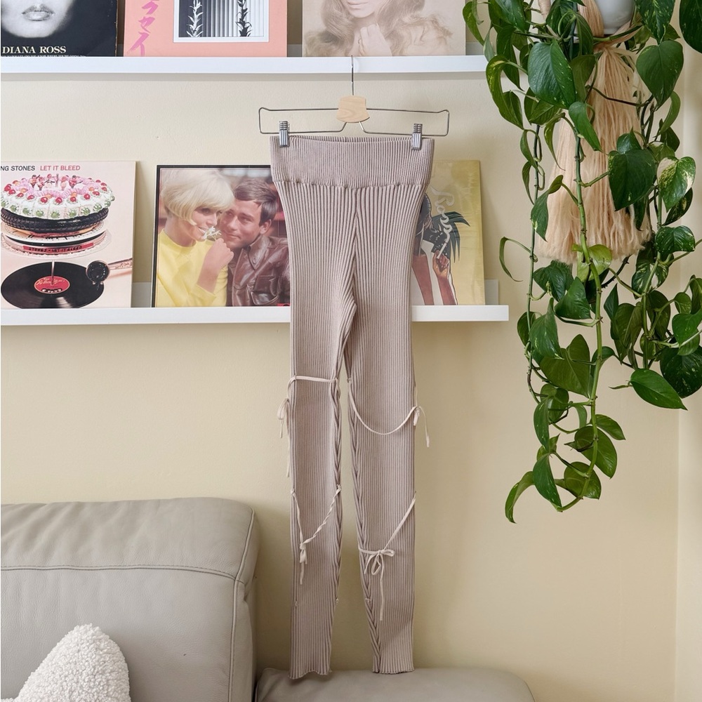 Maniere De Voir Cream Ribbed Knit Pants